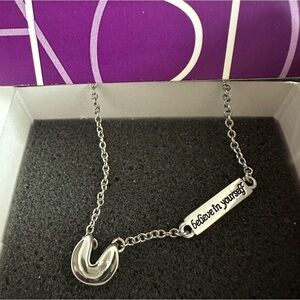 Lia Sophia “Believe in Yourself” Fortune Cookie Silver Necklace, NWT
